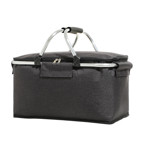 Insulated Picnic Basket with Aluminum Frame - Portable Collapsible Cooler Bag 18L 40*20*23cm(Black) - Main Image