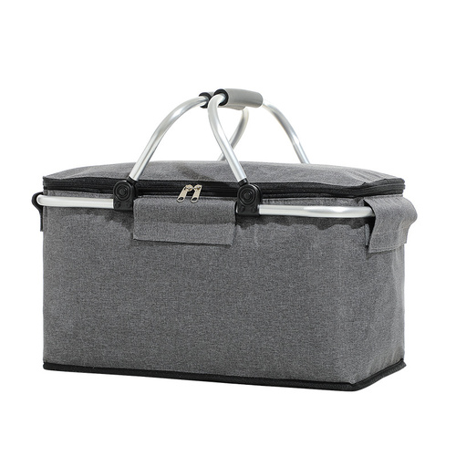 Insulated Picnic Basket with Aluminum Frame - Portable Collapsible Cooler Bag 18L 40*20*23cm(Gray) - Main Image