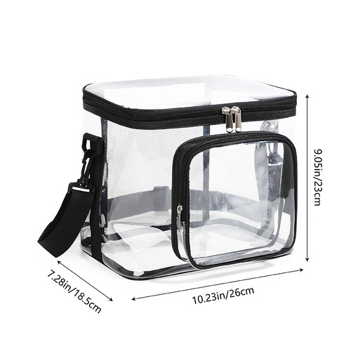 Clear PVC Shoulder Bag - Transparent Travel and Stadium-Approved Tote with Zipper(Black) - Main Image