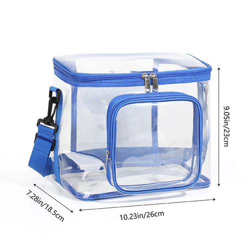 Clear PVC Shoulder Bag - Transparent Travel and Stadium-Approved Tote with Zipper(Blue) - Main Image