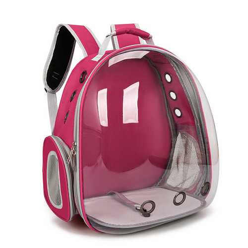 Rose Red Pet Carrier Backpack with Transparent Window 33*18*42cm - Main Image