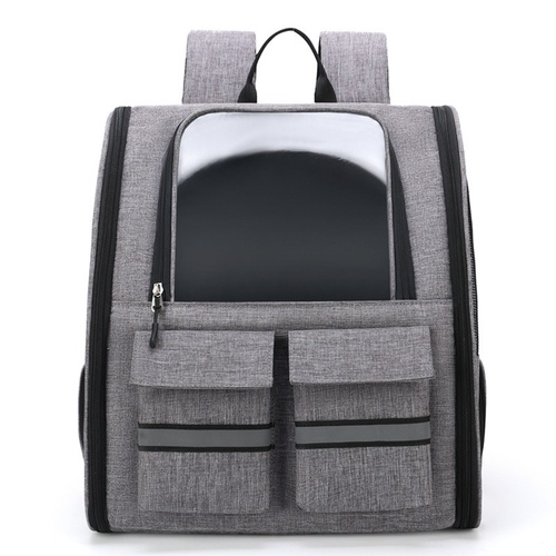 Grey Collapsible Pet Carrier Backpack with Trolley Sleeve - Main Image