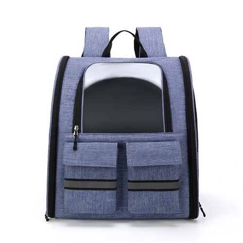 Light Blue Collapsible Pet Carrier Backpack with Trolley Sleeve - Main Image