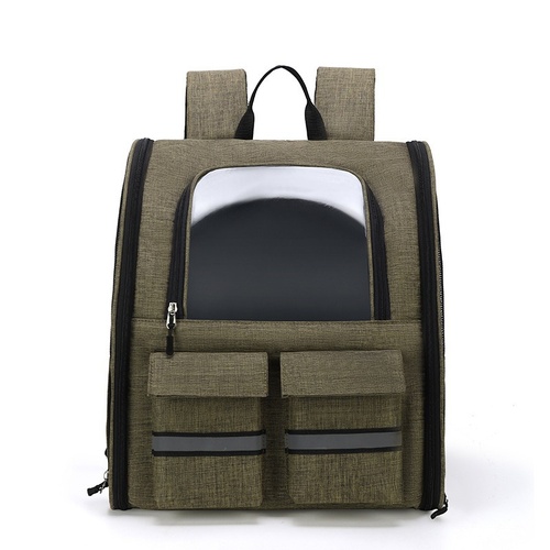 khaki Collapsible Pet Carrier Backpack with Trolley Sleeve - Main Image