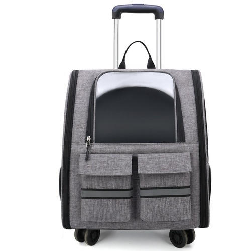 Grey 3-in-1 Pet Carrier: Rolling Backpack with Collapsible Design - Main Image