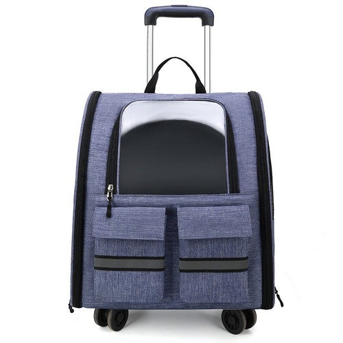 light Blue 3-in-1 Pet Carrier: Rolling Backpack with Collapsible Design - Main Image