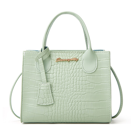 Elegant Crocodile Embossed Faux Leather Handbag - Green Tote with Dual Handle for Women 20*16*9cm - Main Image