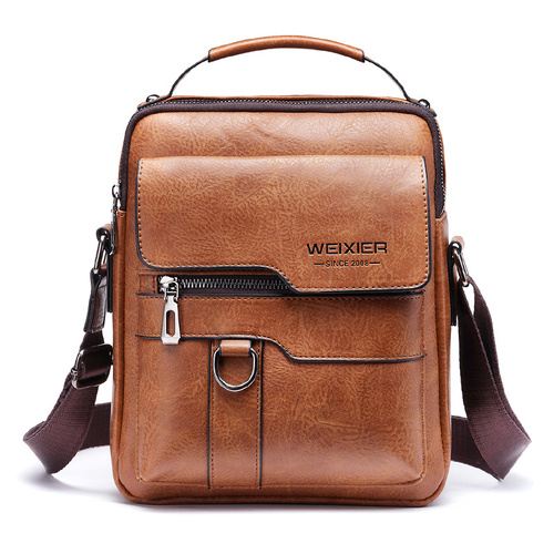 Men's Vintage Leather Shoulder Bag - Multi-Compartment Crossbody Messenger Bag 22cm(L)*8cm(W)*26cm(H)(Light brown) - Main Image