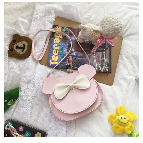 Adorable Bow Bear Crossbody Bag for Kids - Pink Shoulder Bag 18*17*8cm - Main Image