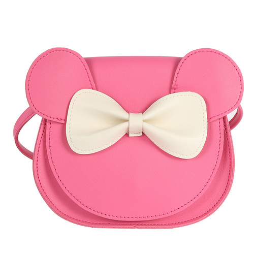 Adorable Bow Bear Crossbody Bag for Kids - Rose Red Small Shoulder Bag 13*13*5cm - Main Image