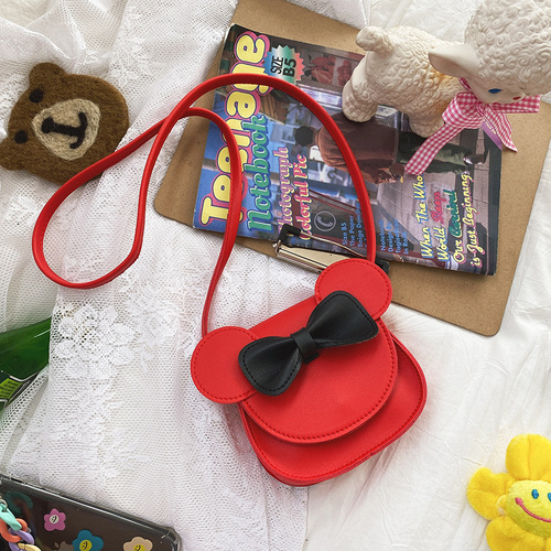Adorable Bow Bear Crossbody Bag for Kids - Red Small Shoulder Bag 13*13*5cm - Main Image