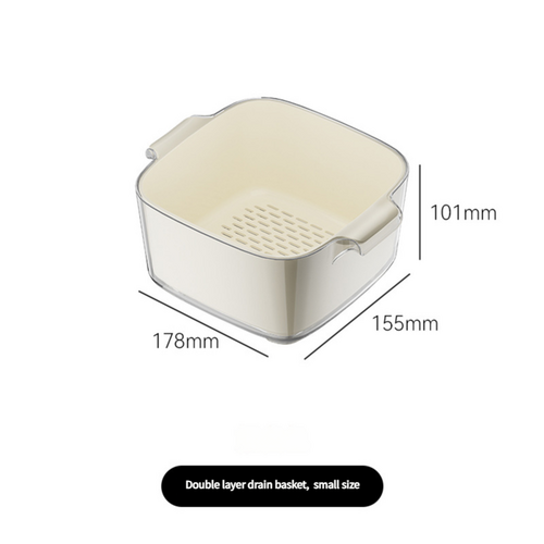 Two-Layer Drain Basket Colander - Small Size (Ivory, 2 set) - Main Image
