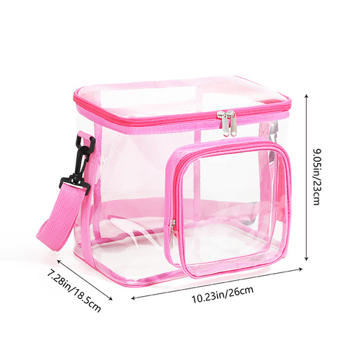 Clear PVC Shoulder Bag - Transparent Travel and Stadium-Approved Tote with Zipper(Pink) - Main Image