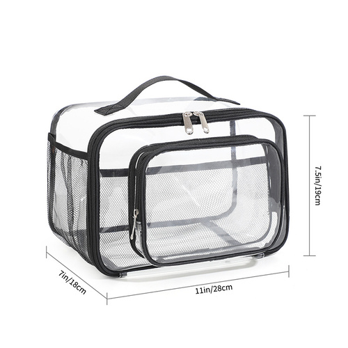 Clear PVC Tote Bag with Handle - Transparent Stadium-Approved Travel Organizer(Black) - Main Image