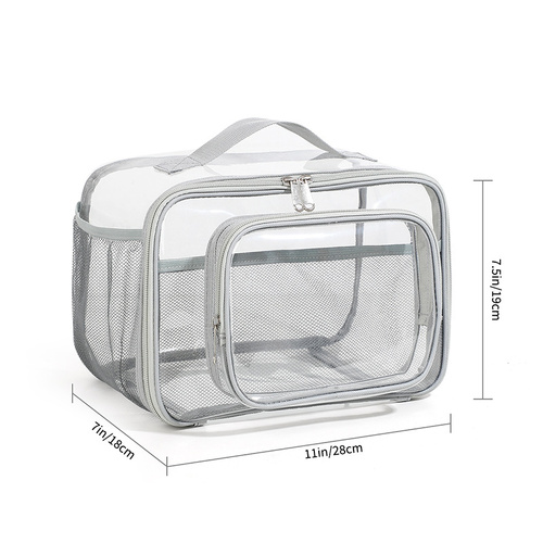 Clear PVC Tote Bag with Handle - Transparent Stadium-Approved Travel Organizer(Gray) - Main Image