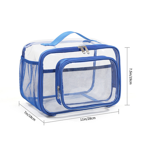 Clear PVC Tote Bag with Handle - Transparent Stadium-Approved Travel Organizer(Blue) - Main Image