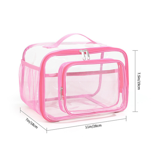 Clear PVC Tote Bag with Handle - Transparent Stadium-Approved Travel Organizer(Pink) - Main Image