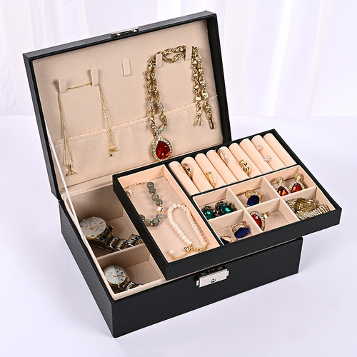 Luxury Jewelry Organizer Box - Elegant Multi-Compartment Storage Case (Black)23*17*8.8cm - Main Image
