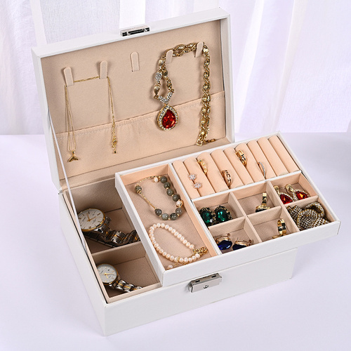 Luxury Jewelry Organizer Box - Elegant Multi-Compartment Storage Case (White)23*17*8.8cm - Main Image