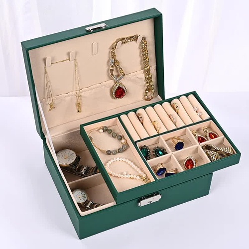 Luxury Jewelry Organizer Box - Elegant Multi-Compartment Storage Case (Green)23*17*8.8cm - Main Image