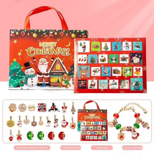 Christmas Charm Bracelet Advent Calendar - Festive Jewelry Gift Set with Pendants and Beads - Main Image