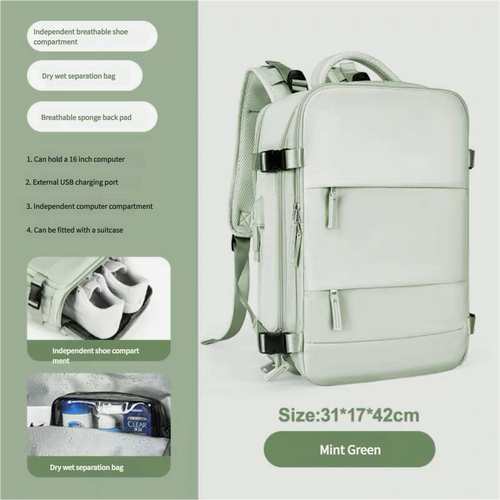 Multi-Compartment Travel Backpack with Shoe Storage and Wet-Dry Separation (Mint Green)31cm(L)*17cm(W)*42cm(H) - Main Image