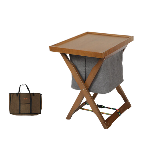 Foldable Wooden Laundry Cart with Detachable Fabric Storage Bag – Walnut Color 45x37x53cm - Main Image