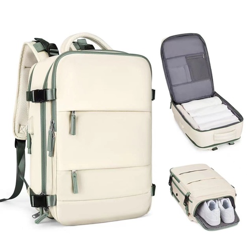 Multi-Compartment Travel Backpack with Shoe Storage and Wet-Dry Separation (Beige)31cm(L)*17cm(W)*42cm(H) - Main Image
