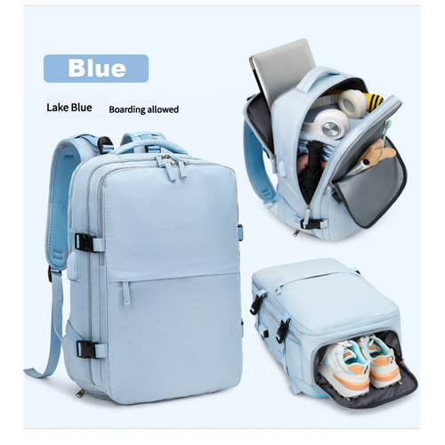 Water-Resistant Laptop Backpack with USB Charging Port and Wet-Dry Separation (Blue) - Main Image