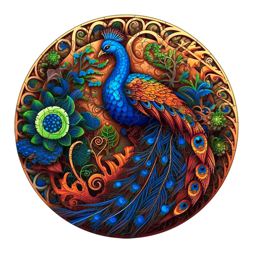 Round Peacock Wooden Puzzle - Intricate Nature-Inspired Art Puzzle(L-paper box-H162) - Main Image
