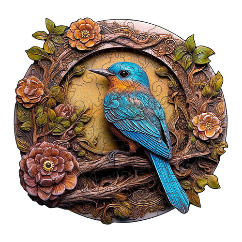Bluebird Wooden Puzzle - Circular Nature-Inspired Art Puzzle(L-paper box-H184) - Main Image
