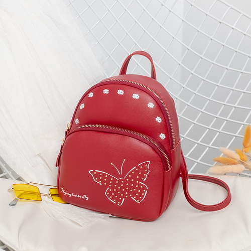 Mini Faux Leather Backpack with Butterfly Design -Red Cute Backpack for Girls - Main Image