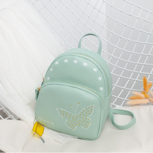 Mini Faux Leather Backpack with Butterfly Design -Light Green Cute Backpack for Girls - Main Image