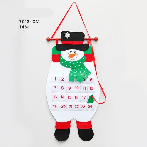 Snowman Advent Calendar - Felt Christmas Countdown with 24 Pockets for Kids, Wall Hanging Decor - Main Image
