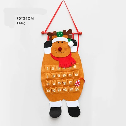Reindeer Advent Calendar - Felt Christmas Countdown with 24 Pockets, Wall Hanging Decoration for Kids - Main Image