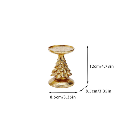 Gold Christmas Tree Candle Holder - Elegant Resin Pillar Stand, 12cm Festive Decoration - Main Image