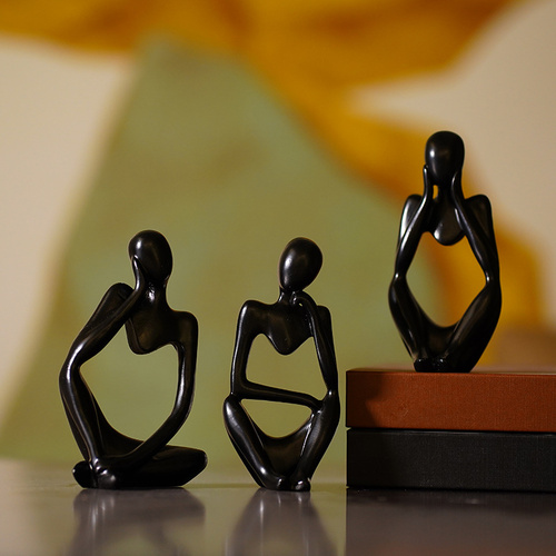 Abstract Thinker Sculpture Set - Black Resin Figurines, Modern Art Home Decor, Set of 3 - Main Image