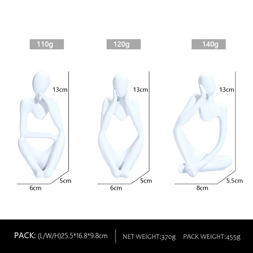 Abstract Thinker Sculpture Set - White Resin Figurines, Modern Art Home Decor, Set of 3 - Main Image