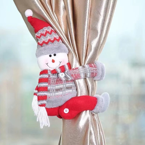Snowman Curtain Tieback - Festive Plush Christmas Curtain Holder for Holiday Decor 22*44cm  2 PCS - Main Image