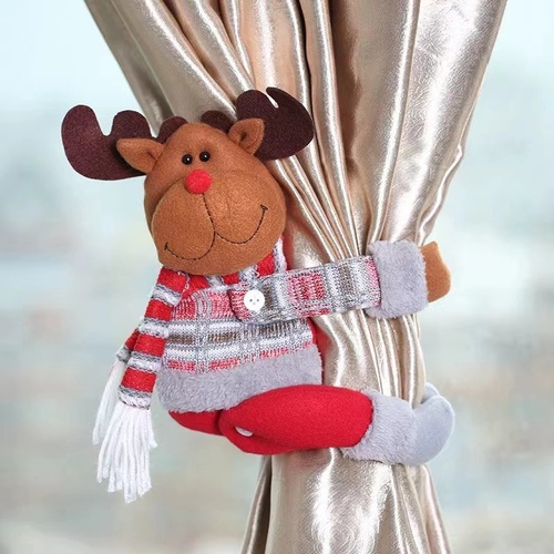 Reindeer Curtain Tieback - Festive Plush Christmas Curtain Holder for Holiday Decor 27*34cm  2 pcs - Main Image