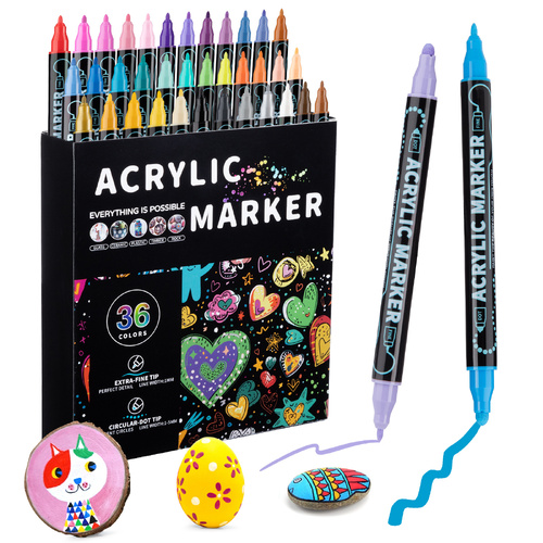 Dual-Tip Acrylic Marker Set - 1-5mm Round Tip & 1mm Fine Tip for Art and Craft Projects 36 colors - Main Image