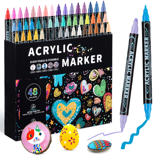 Dual-Tip Acrylic Marker Set - 1-5mm Round Tip & 1mm Fine Tip for Art and Craft Projects 48 colors - Main Image