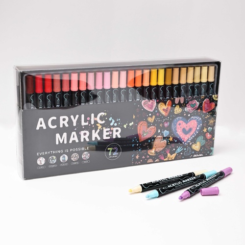 Dual-Tip Acrylic Marker Set - 1-5mm Round Tip & 1mm Fine Tip for Art and Craft Projects 72 colors - Main Image