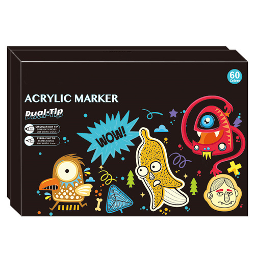 Dual-Tip Acrylic Marker Set - 60 Vibrant Colors for Art and Craft Projects - Main Image