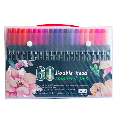 60-Color Dual-Head Brush and Fine Tip Marker Set - Vibrant Colors for Art and Craft Projects - Main Image