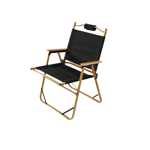 Folding Wooden Camping Chair with Headrest – Lightweight Portable Outdoor Chair (Black) - Main Image