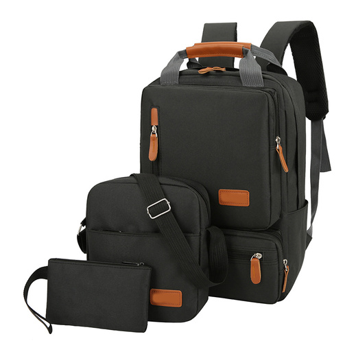 3-Piece  Black Travel Backpack Set - Stylish Multi-Functional Backpack, Shoulder Bag & Pouch for Men & Women - Main Image