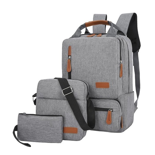 3-Piece  Gray Travel Backpack Set - Stylish Multi-Functional Backpack, Shoulder Bag & Pouch for Men & Women - Main Image