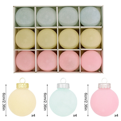 12-Piece Velvet Christmas Ornament Set - Classic Blue, Pink, and Yellow Baubles for Holiday Tree Decoration (6cm) - Main Image