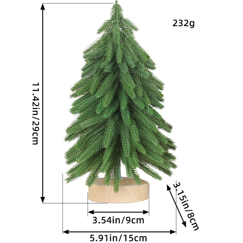 Miniature Artificial Pine Tree Decoration - 11.42 Inch Tabletop Christmas Tree with Wooden Base - Main Image
